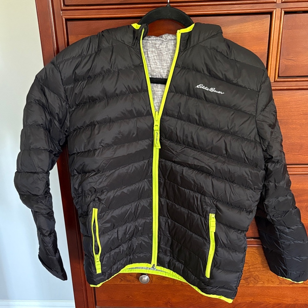 Eddie Bauer Reversible Black Jacket with Bright Yellow Trim